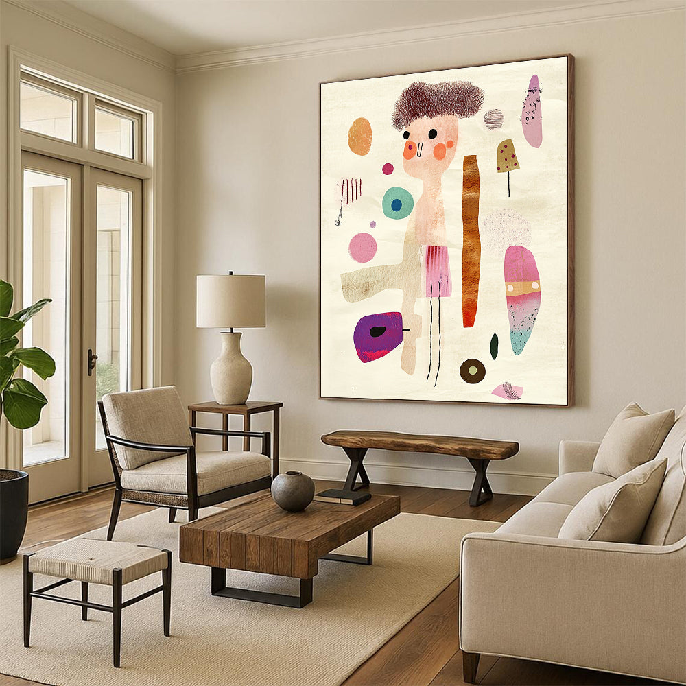 Whimsical Character Collage Abstract Painting for Playful Children’s Rooms GAB1362