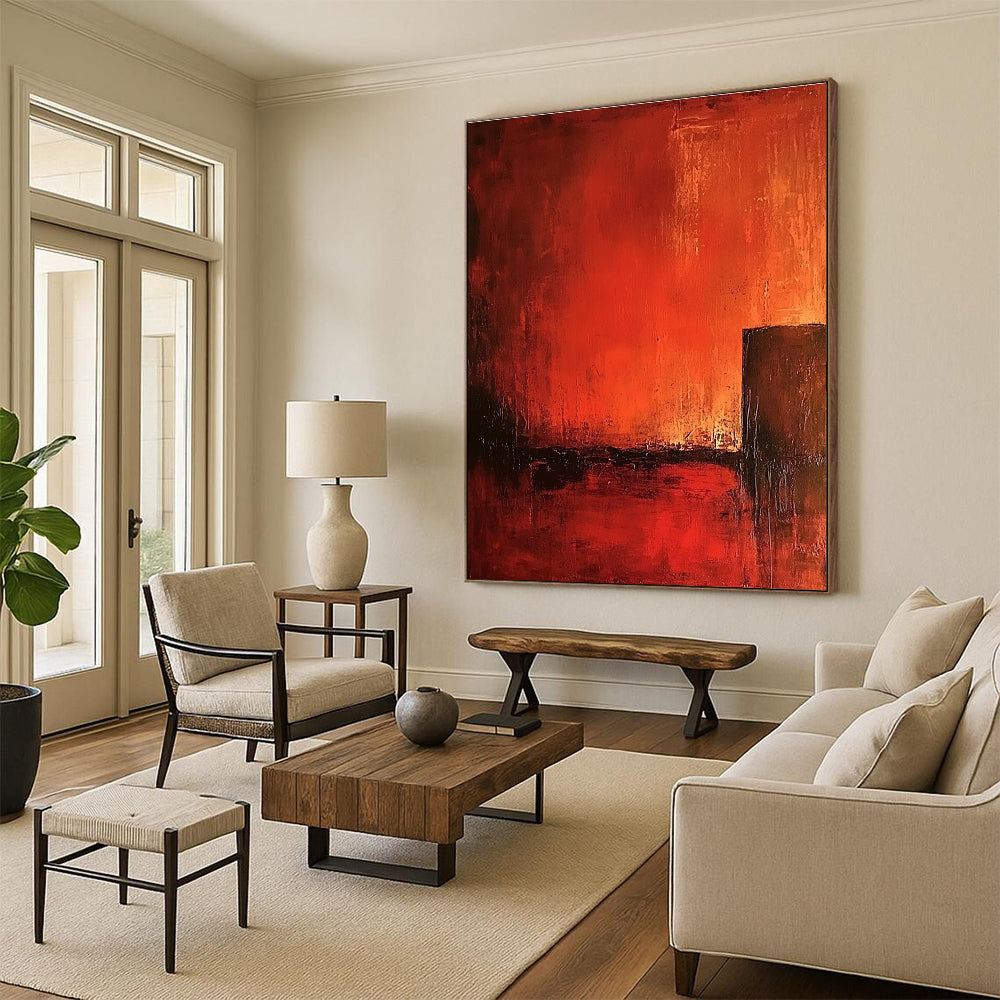 Red Abstract Composition Bold Abstract Painting for Dramatic Spaces GAB1428