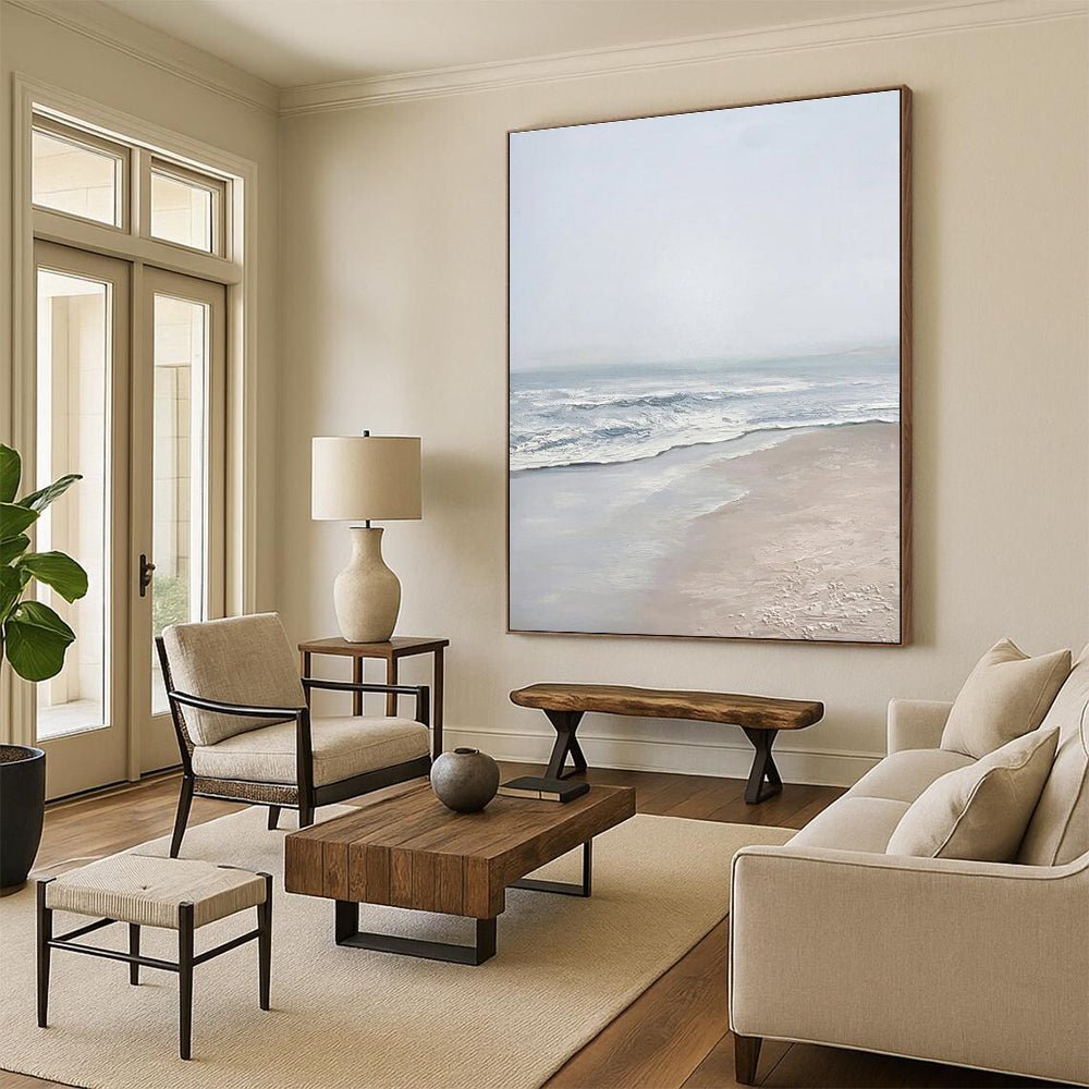 Serene Beach Scene Abstract Painting for Coastal - Themed Spaces HENG310