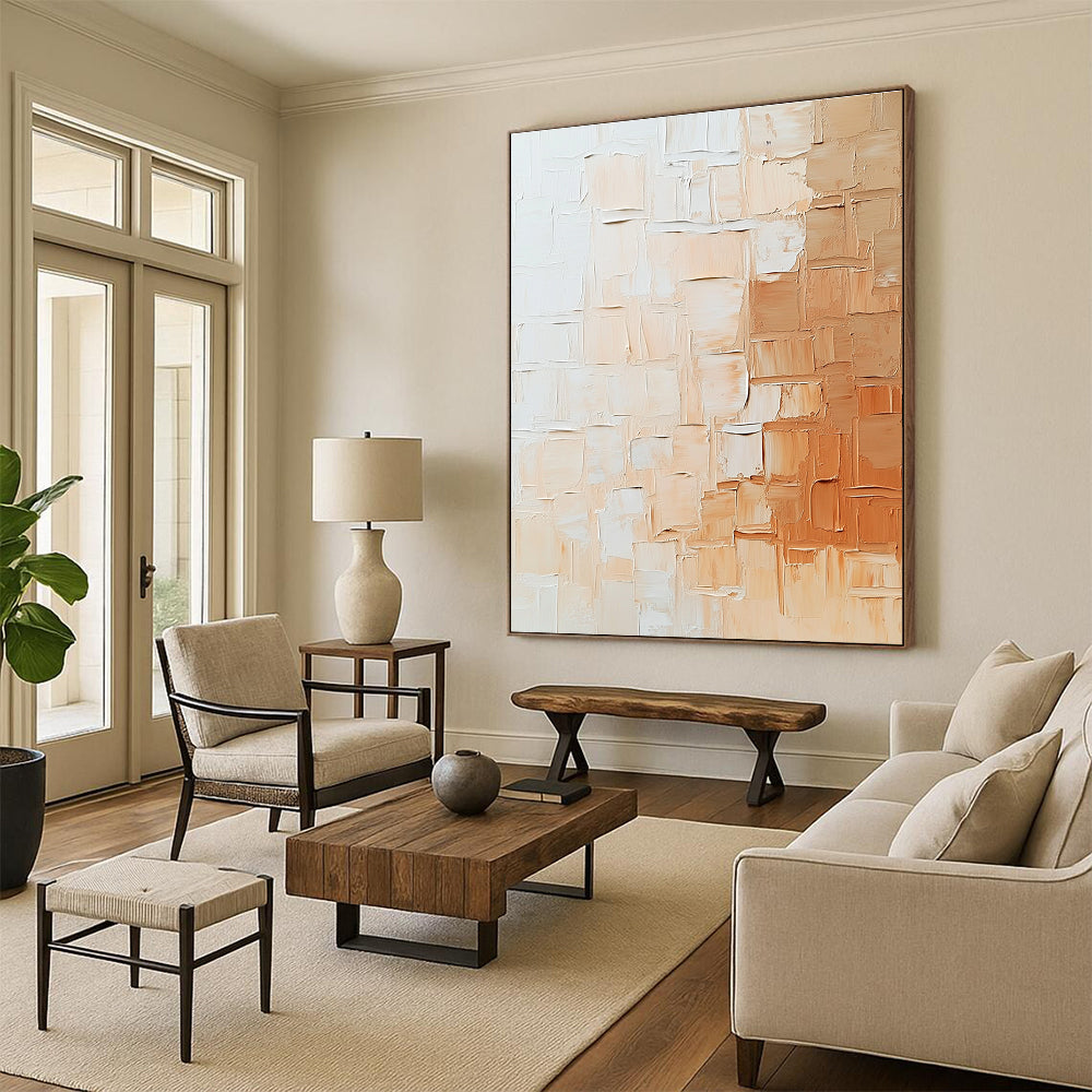 Beige - Textured Abstract Painting with Patchwork Design WINK864