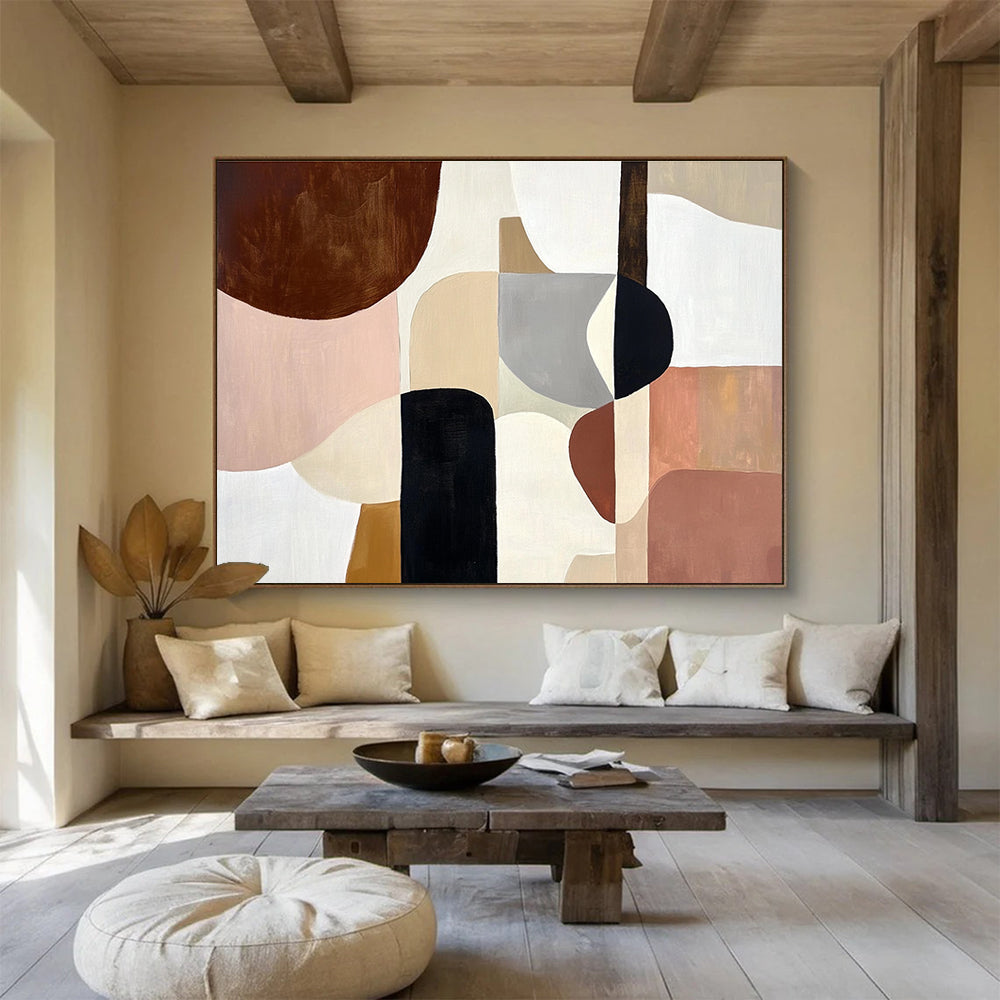 Earth - Toned Geometric Abstract Painting with Warm, Balanced Compositions ABS510