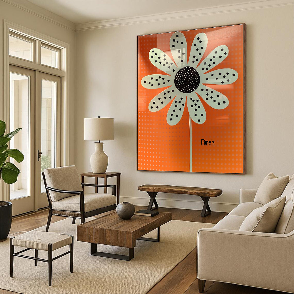 Polka Dot Flower on Orange - Playful Botanical Art GAB0408