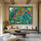 Vibrant Green Abstract Painting for Eco - Friendly Business Lounges YHT235