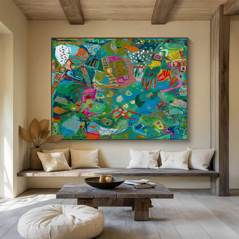 Vibrant Green Abstract Painting for Eco - Friendly Business Lounges YHT235
