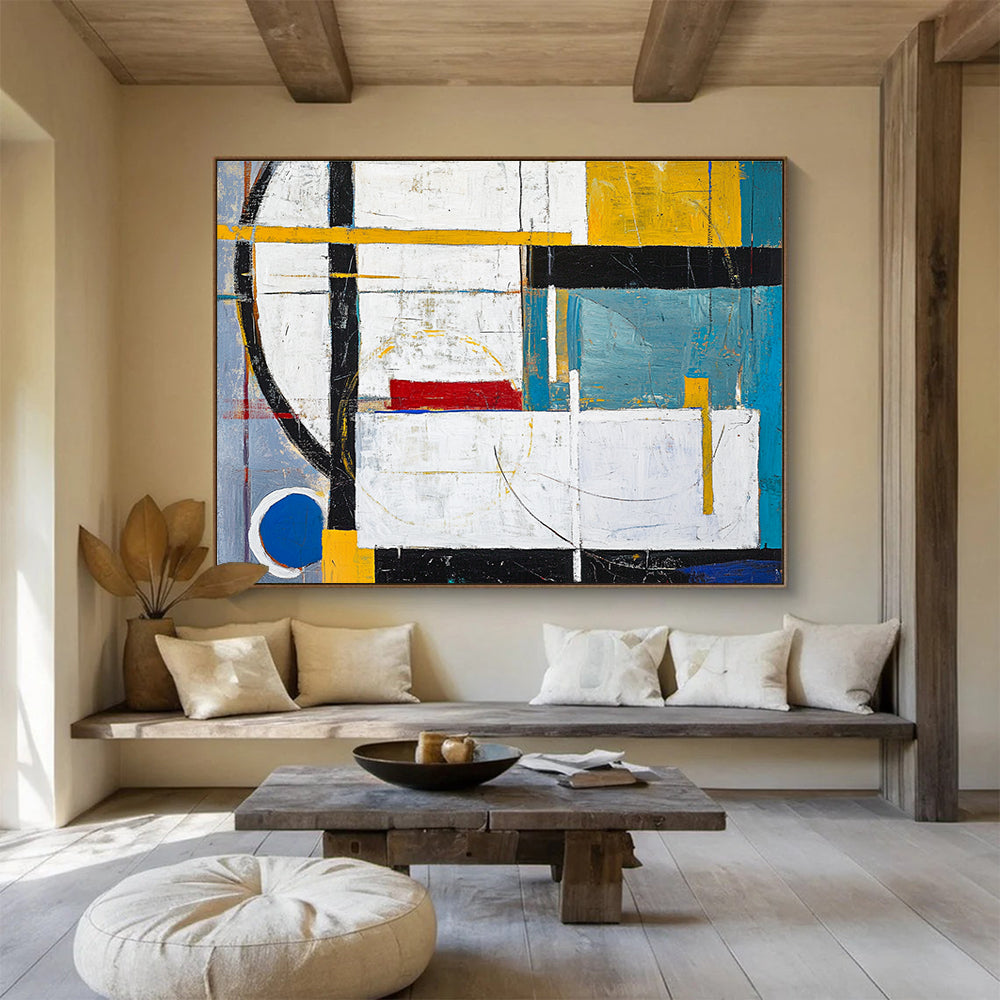 Geometric Color Block Abstract Painting with Structured Vibrant Shapes ABS549