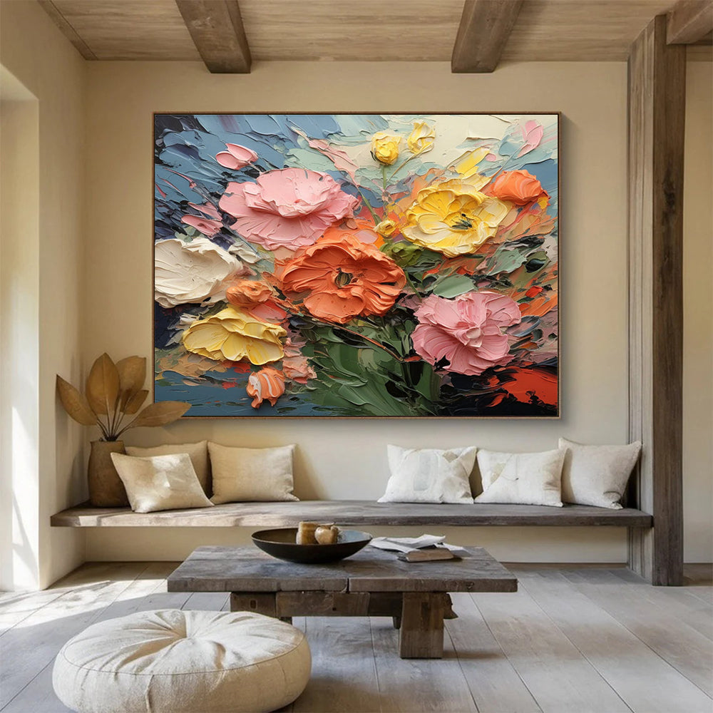 Textured Flower Bouquet Abstract Painting for Elegant Home Offices YHT295
