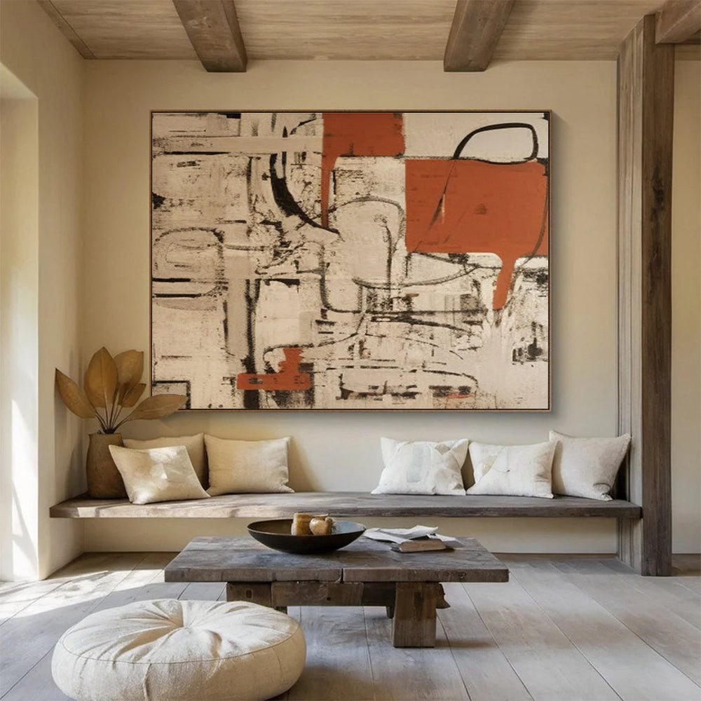 Red - Grey Abstract Painting for Bold Statements YHT098