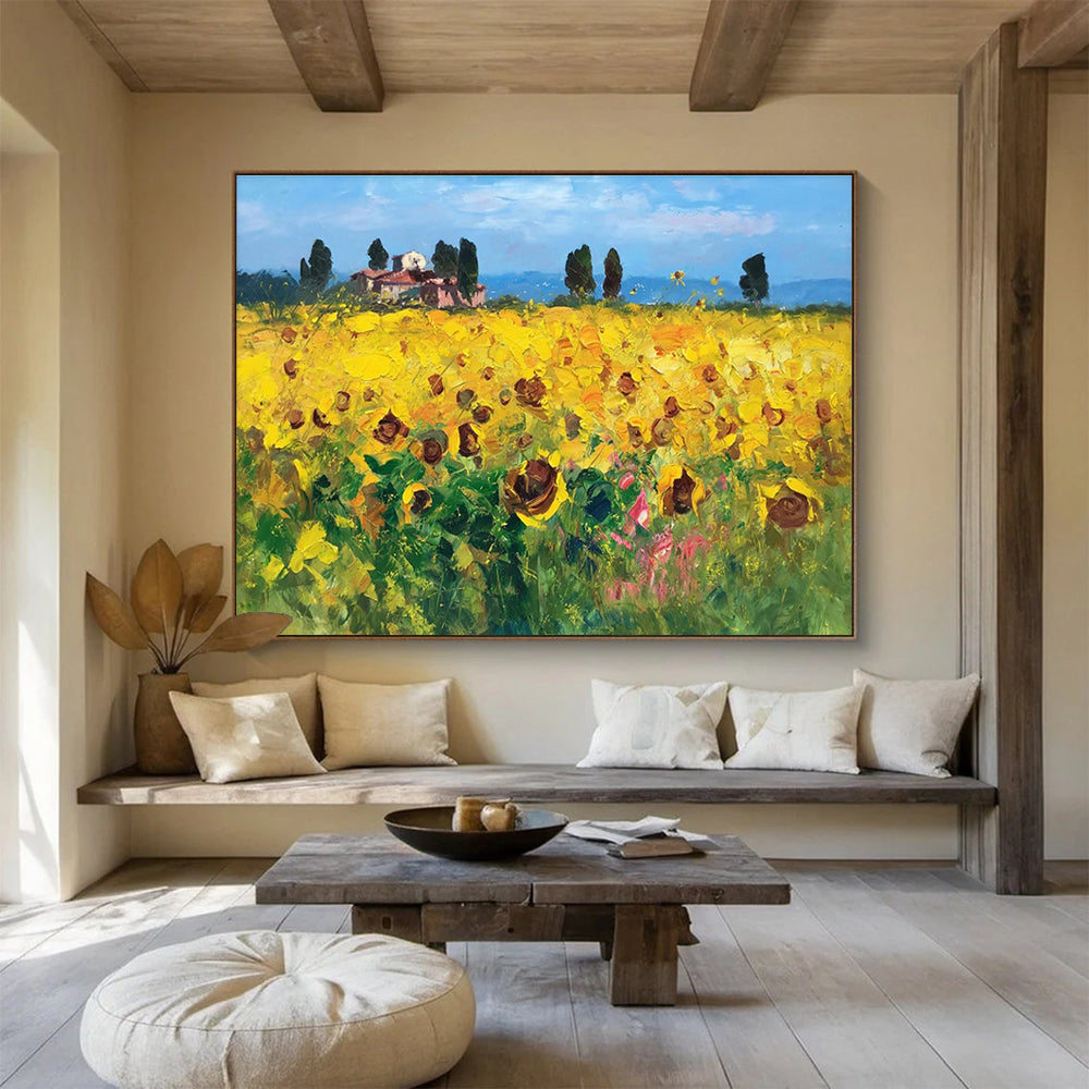 Sunflower Field Abstract Painting for Countryside Villa Living Rooms YHT461