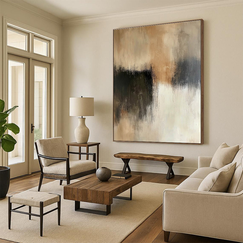 Beige Black Abstract Painting with Quiet Sophistication WINK545