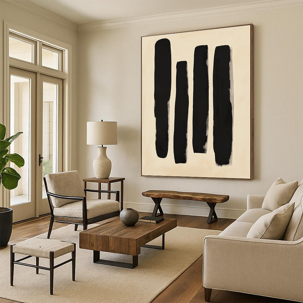 Black Vertical Strokes Abstract Painting with Minimalist Impact WINK240