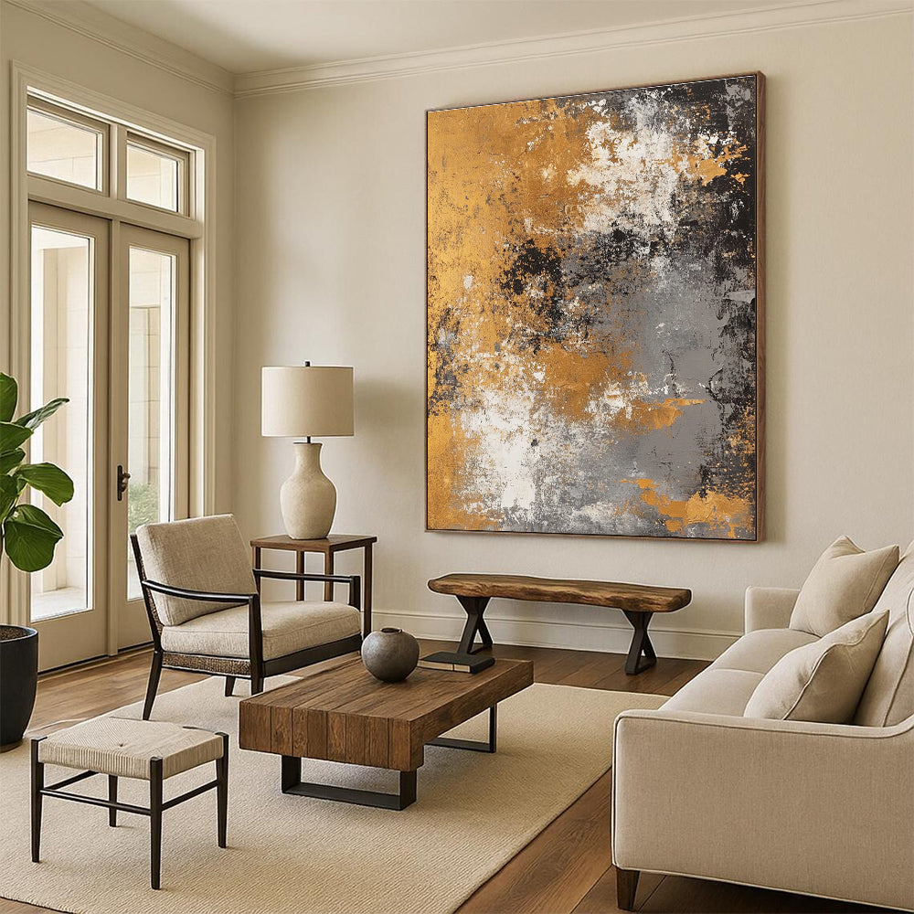 Gold and Gray Abstract Painting with Aged Elegance WINK319