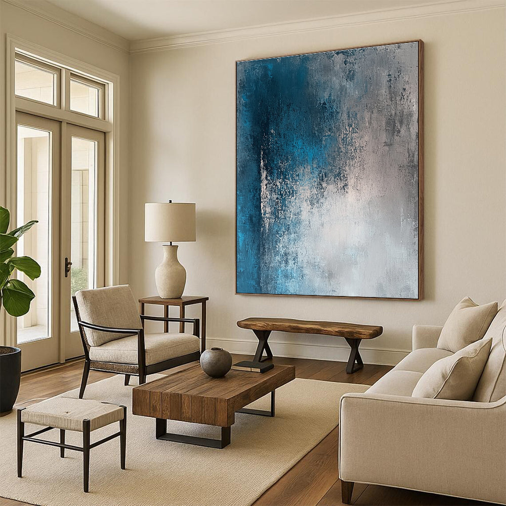 Blue - Gray Textured Abstract Painting with Subtle Depth WINK213