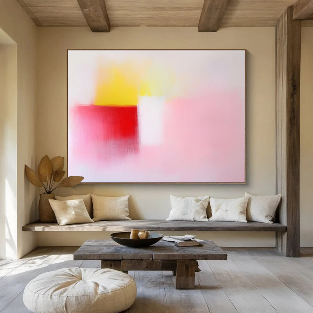 Soft Pink, Yellow and Red Abstract Painting with Gentle Warmth ABS410