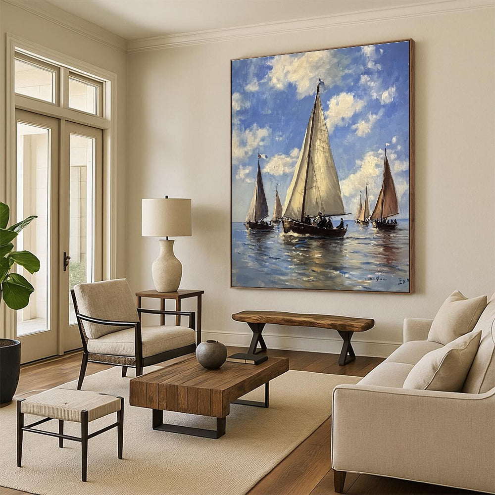 Sailing Boats on the Sea Classic Maritime Abstract Painting GAB0284
