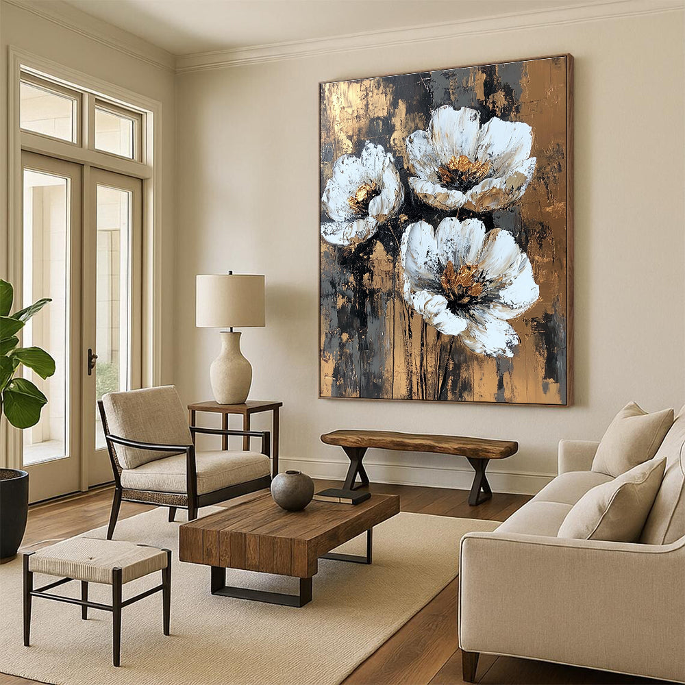 Gold - Accented Floral Abstract Painting for Luxury Dining Rooms GAB1252