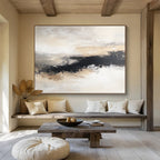 Beige and Black Abstract Landscape Painting with Moody Atmosphere ABS405
