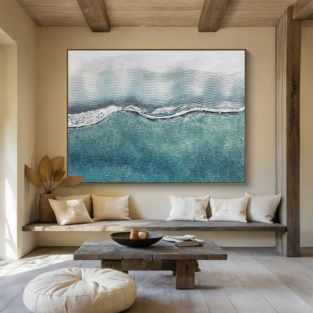 Textured Sea Wave Abstract Painting for Beach House Living Rooms YHT278
