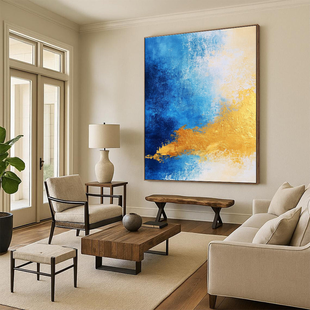 Blue - Gold Abstract Gradient Painting with Subtle Radiance WINK376