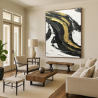 Black - White Horizontal Layer Art Abstract Painting for Minimalist Bedrooms HENG379