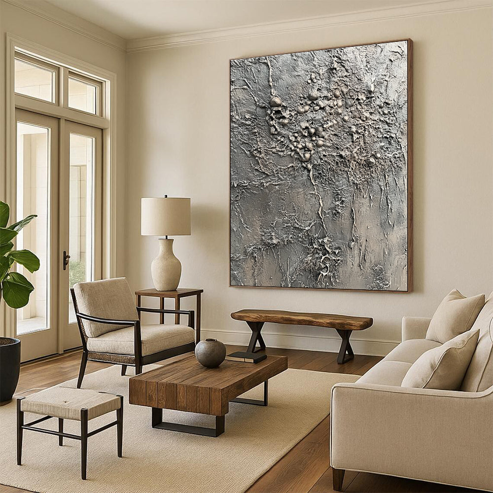 Gray Textured Organic Growth Painting with Natural Intrigue WINK068
