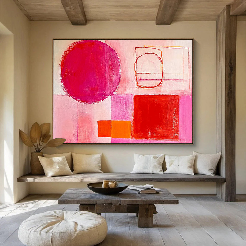Pink - Hued Geometric Abstraction Abstract Painting ABS131