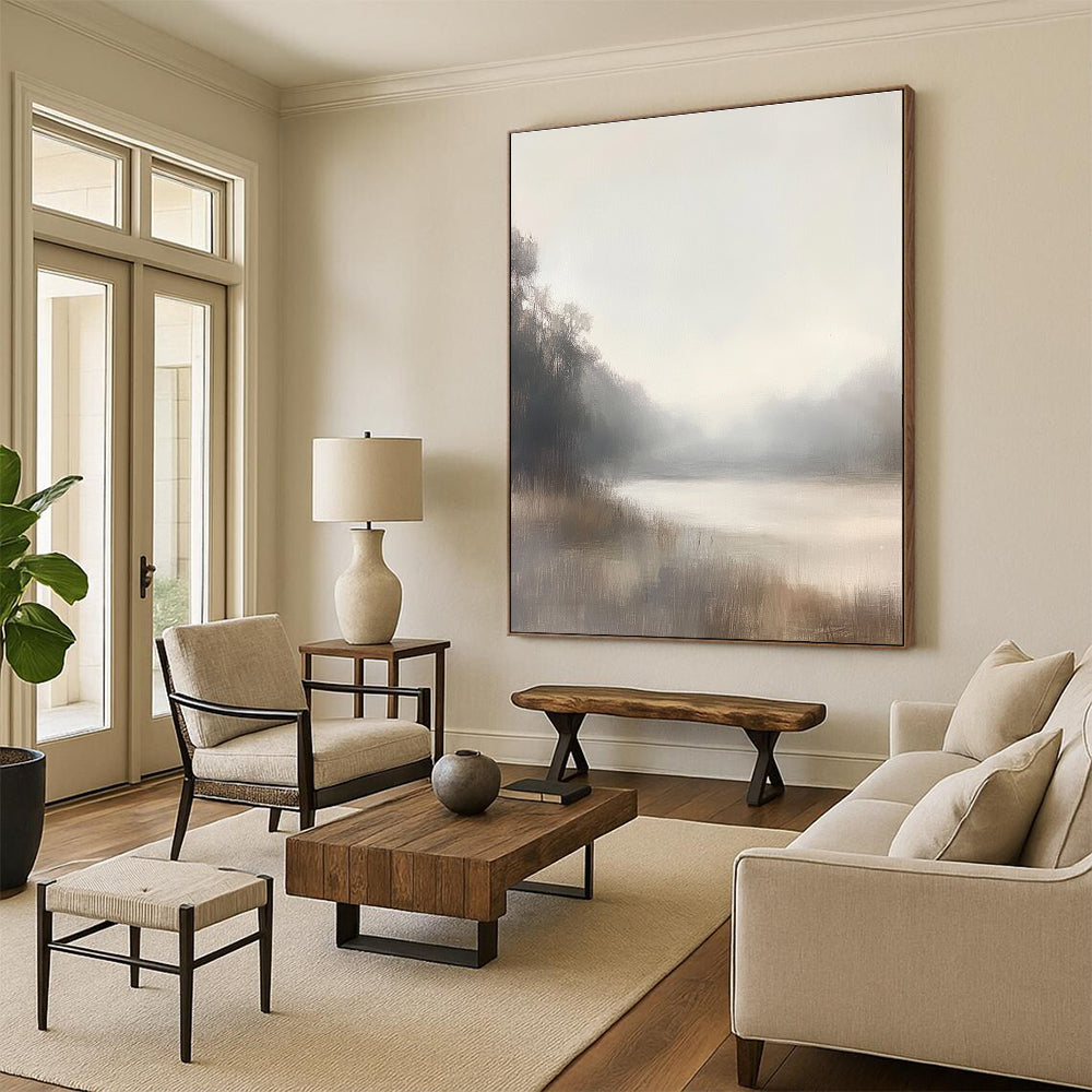 Misty River Scene Abstract Painting for Tranquil Spa Retreats GAB1277