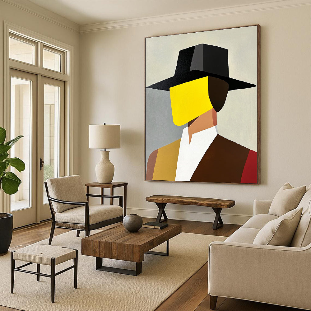 Geometric Hat Portrait Abstract Painting of Colorful Modernity GAB0219