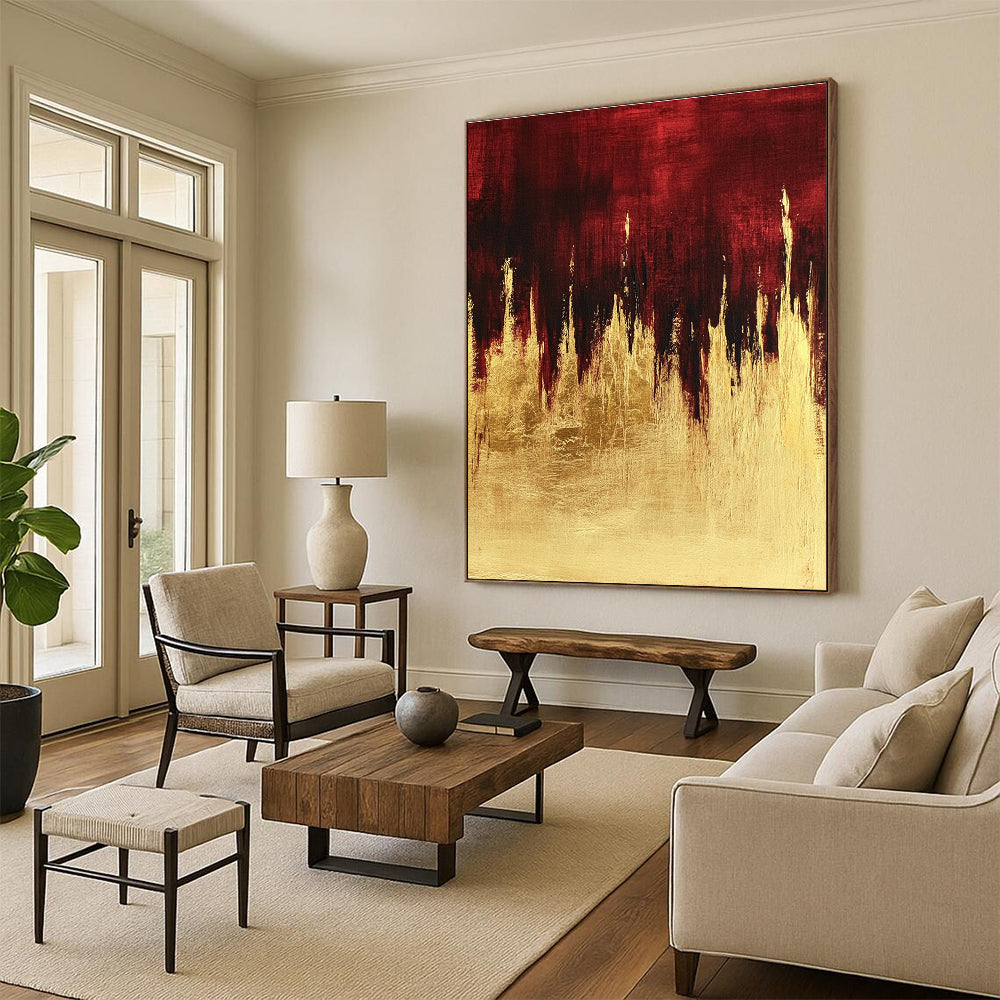 Red Gold Abstract Painting with Regal Drama WINK729