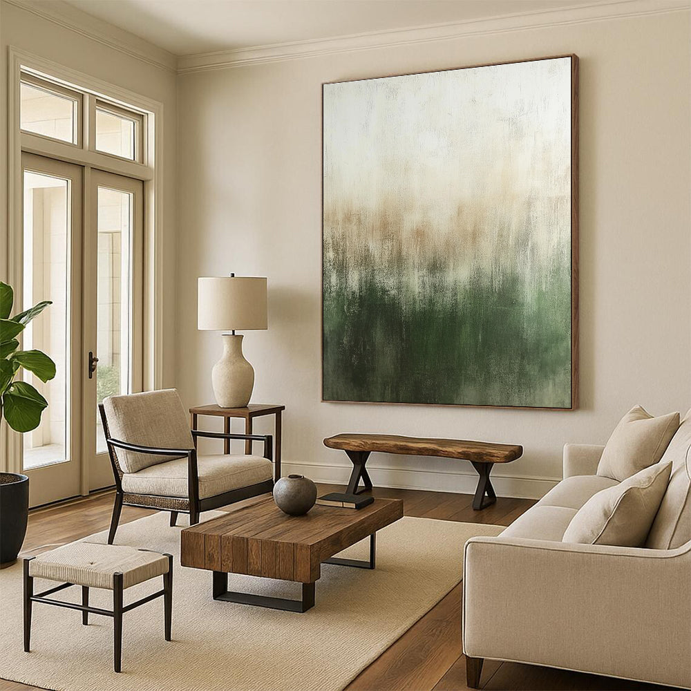 Green - Beige Abstract Gradient Painting with Calming Serenity WINK439