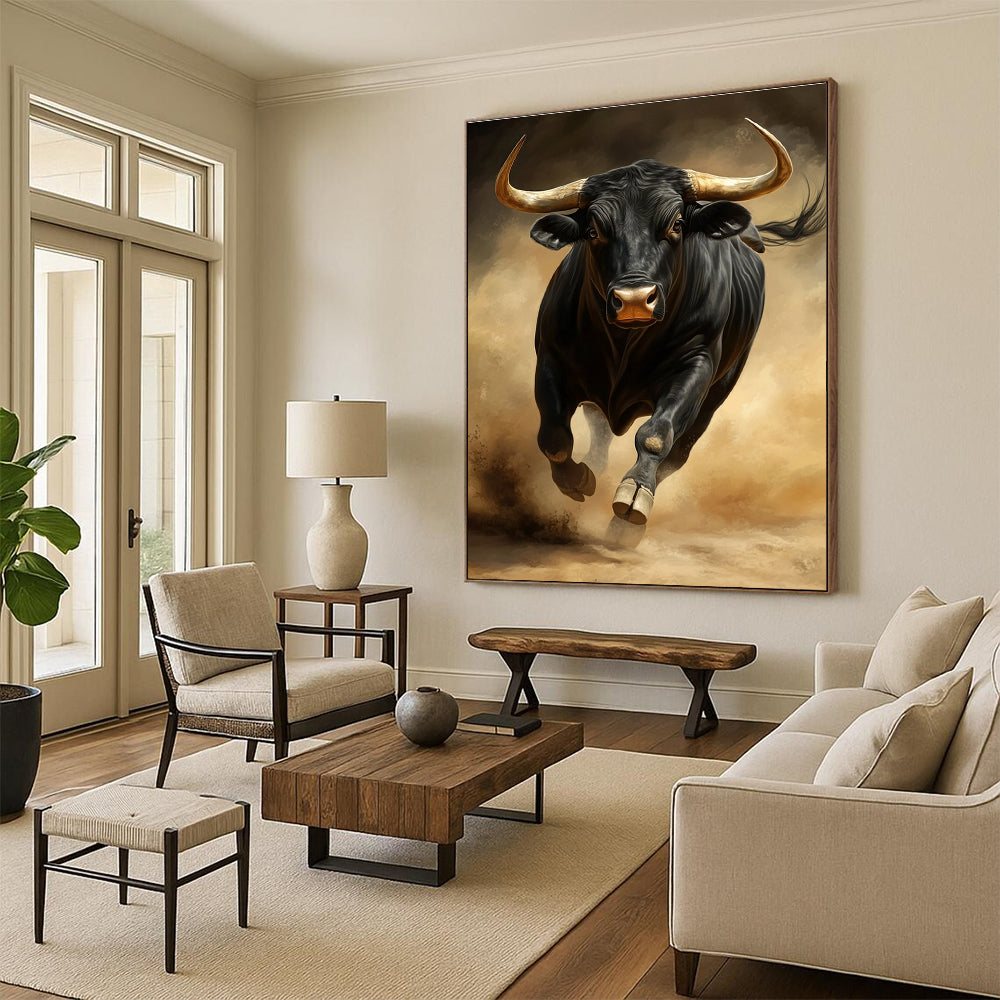 Realistic Charging Black Bull Abstract Painting GAB0033
