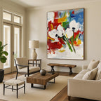 White Blooms on Color Abstract Painting for Modern Bridal Suites GAB0763