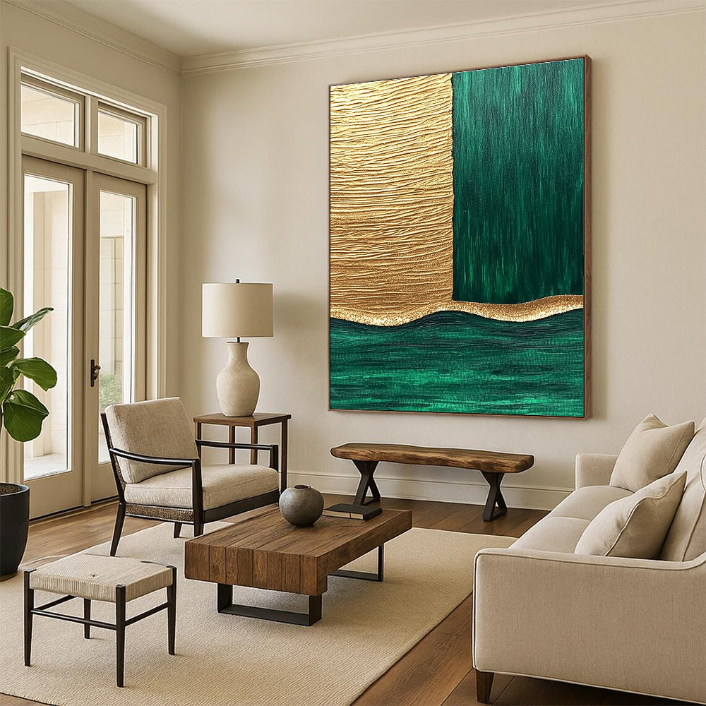 Gold and Green Geometry Abstract Painting for Luxury Hotel Suites GAB1332