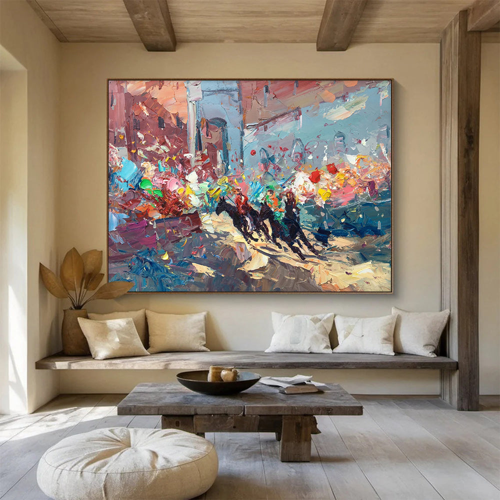 Dynamic Horse Race Abstract Painting for Sports - Themed Bars YHT471