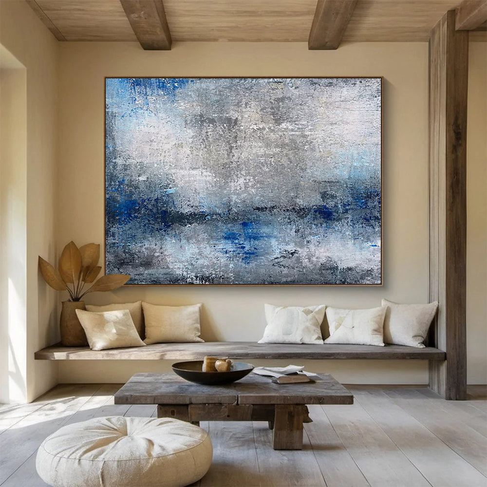 Gray and Blue Abstract Textures Painting for Serene Office Environments YHT341