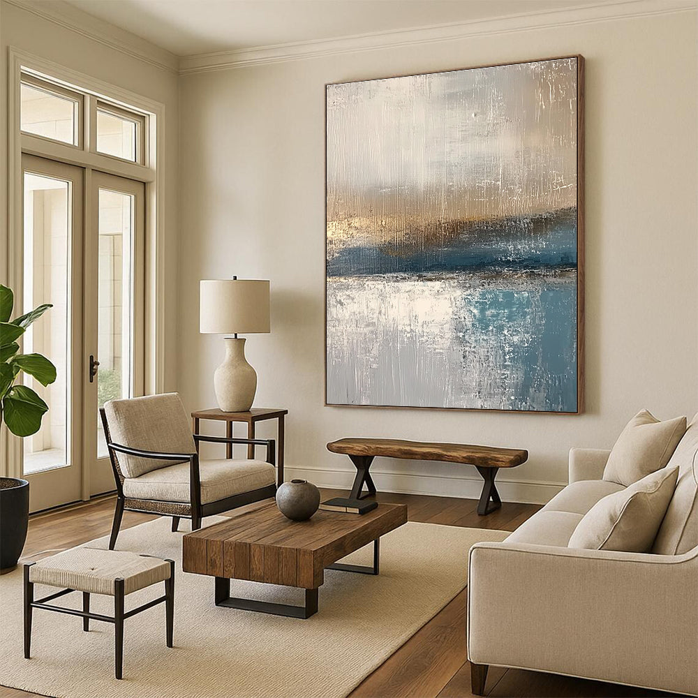 Minimalist Gray - Blue Sea Abstract Painting: Quiet Contemplation in Hues GAB0958