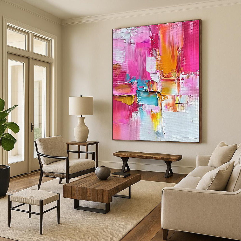 Pink Orange Blue Abstract Painting with Lively Textures WINK520