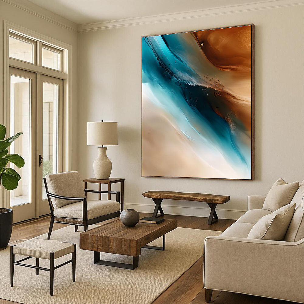 Blue Brown White Abstract Painting with Fluid Movement WINK455