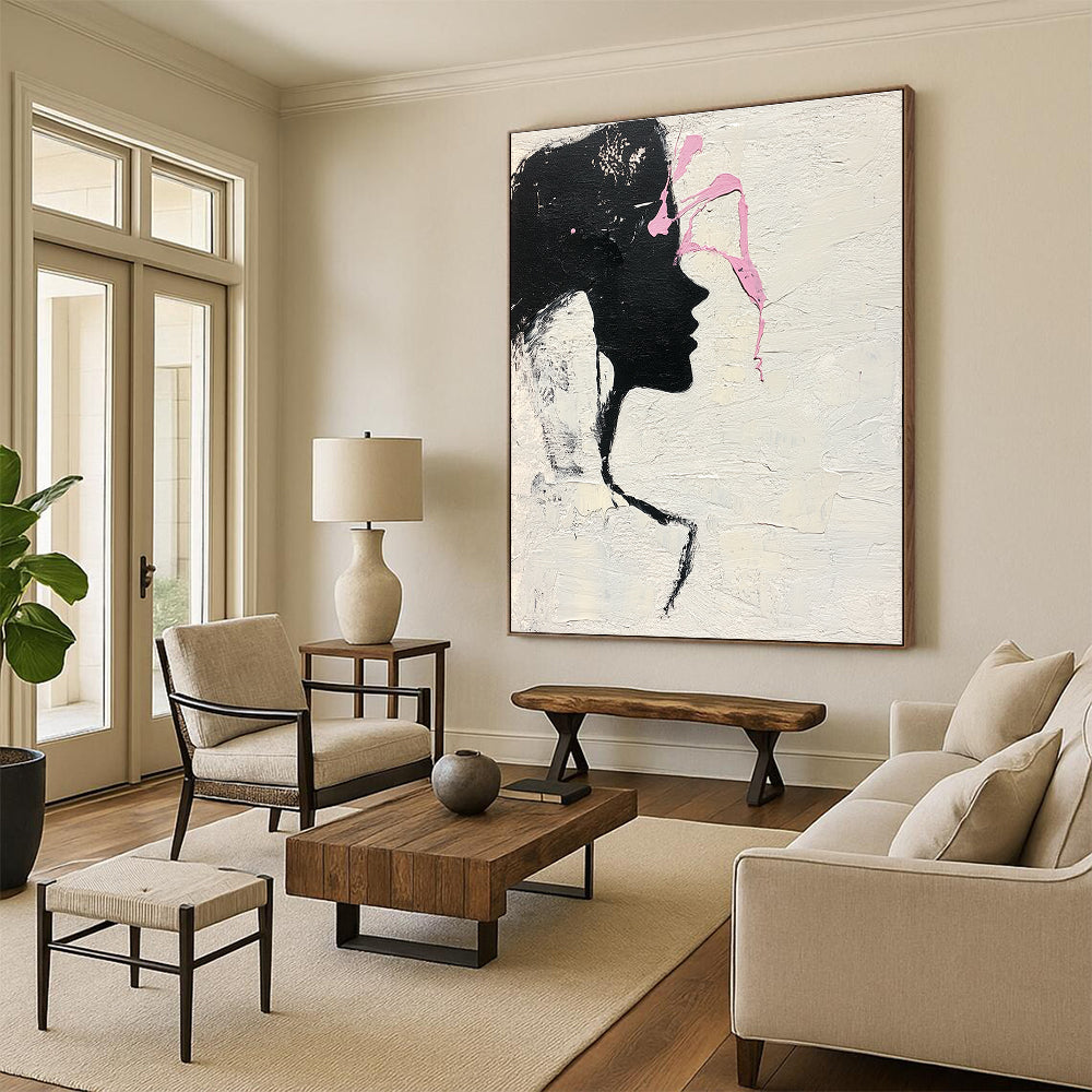 Silhouette with Pink Accents Abstract Painting of Feminine Grace GAB0230