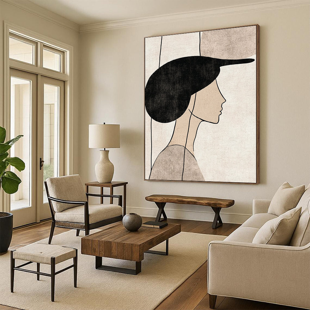 Abstract Woman with Hat Abstract Painting for Retro - Inspired Cafes GAB1377