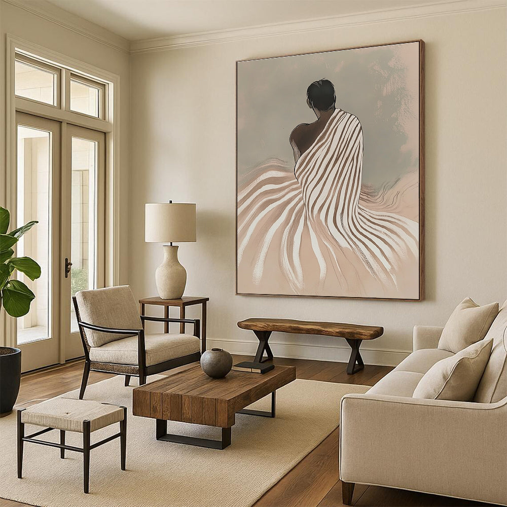 Figure in Striped Robe Serene Narrative Abstract Painting GAB0270