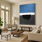 Blue Black and White Abstract Painting with Bold Contrasts WINK848