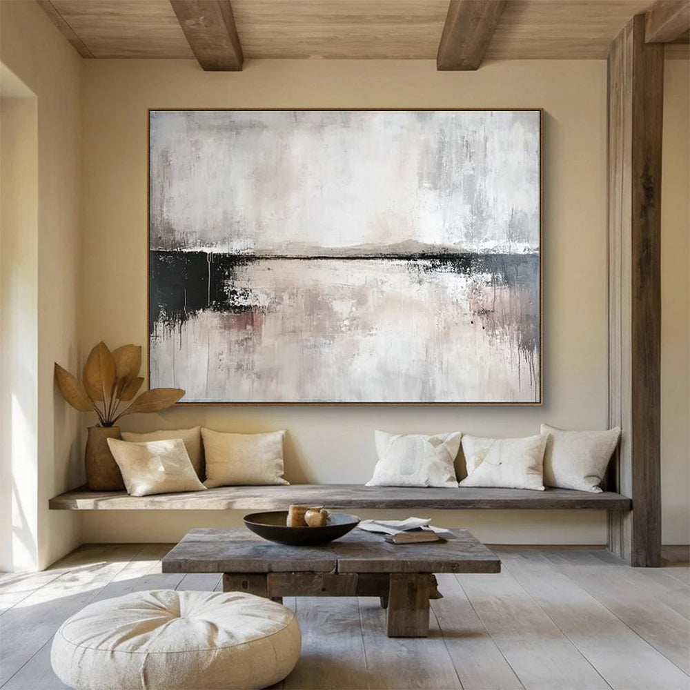 Grayscale Landscape Abstract Painting with Moody Textured Depths ABS540