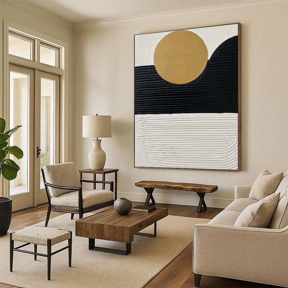 Minimalist Sun and Mountain Abstract Painting for Zen - Inspired Home Offices GAB0943