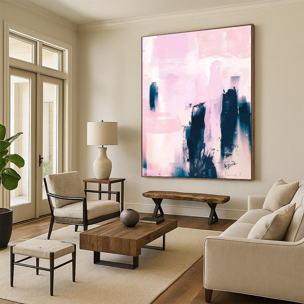Pink - Blue Abstract Composition Painting for Chic Fashion Boutiques HENG179