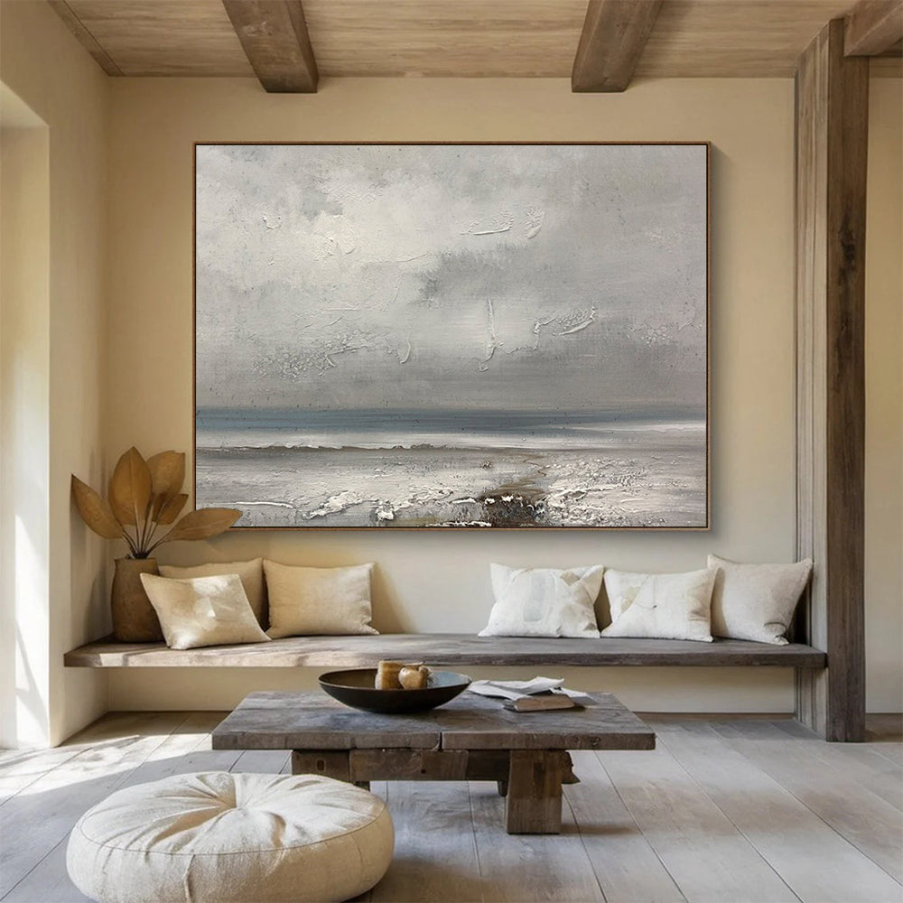 Gray Sea and Sky Abstract Painting for Tranquil Spa Interiors YHT267