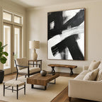 Cross - Shaped Black - White Abstract Painting with Raw Impact WINK359