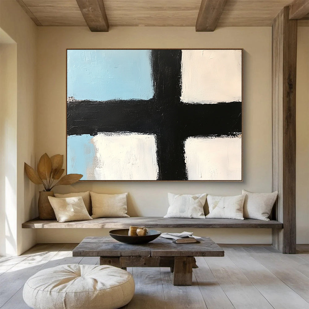Black and White Cross Abstract Painting ABS309