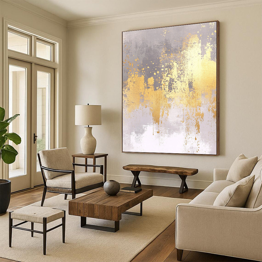 Gray - Gold Abstract Splatter Painting with Edgy Glamour WINK419