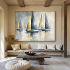 Sailboats with Gold Sails Abstract Painting with Luxe Maritime Vibe ABS607
