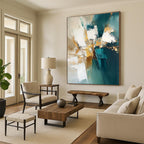 Teal and Gold Textured Abstract Painting for Coastal - Inspired Living Rooms GAB0901